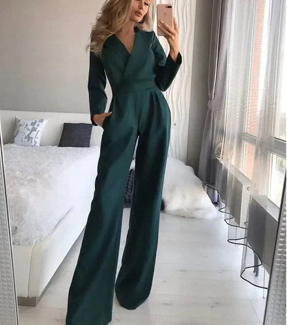 Women's Long Sleeve Jumpsuit Elegant Black - Fashinoza