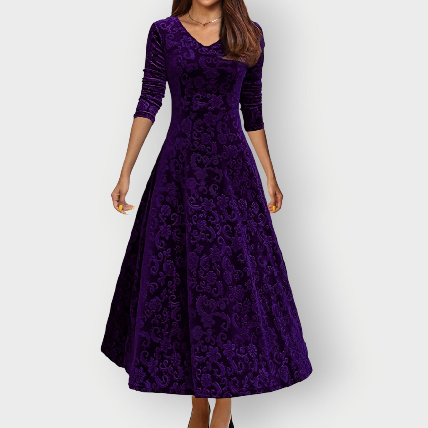 Women's Velvet Midi Dress Vintage Style