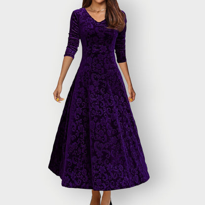 Women's Velvet Midi Dress Vintage Style