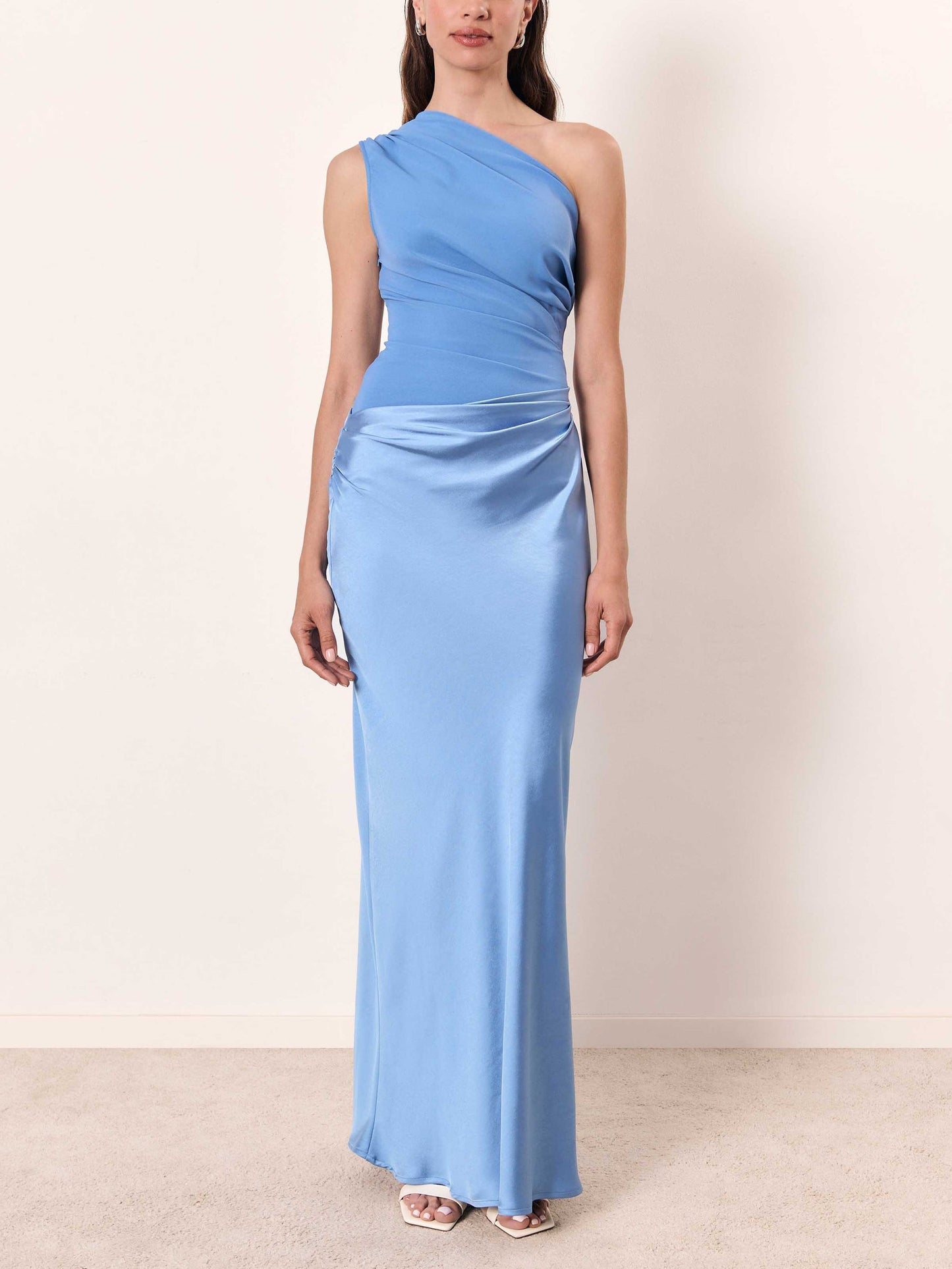 Women's One Shoulder Pleated Maxi Dress