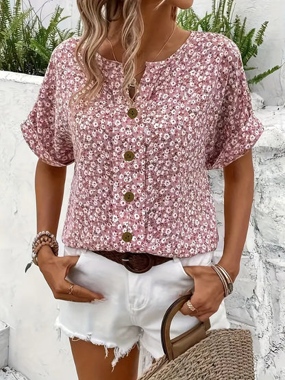 Women's Floral Button Front Blouse