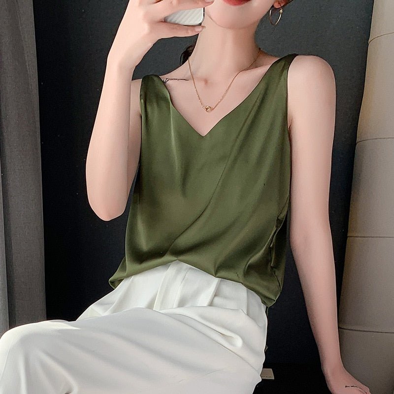 Women's Sleeveless Tank V-Neck Glossy Finish
