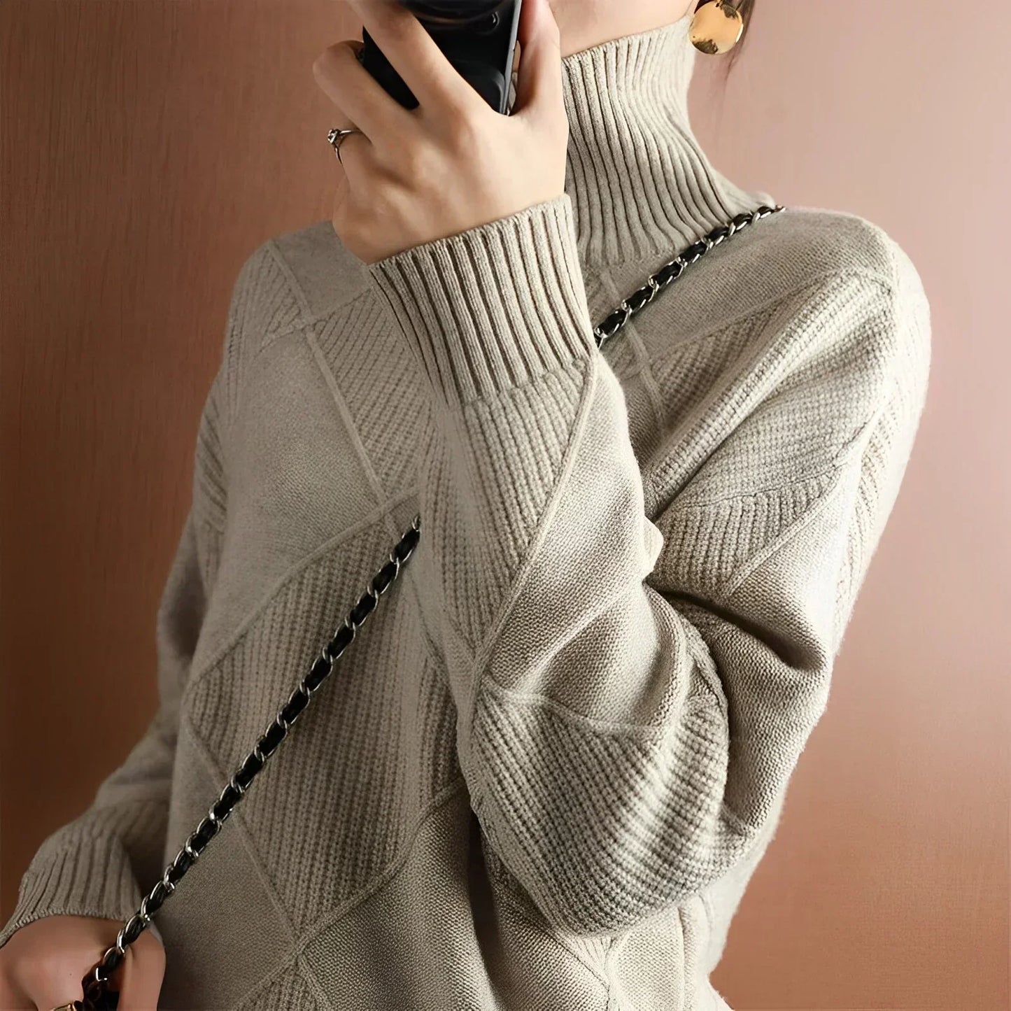 Women’s Textured Knit Turtleneck Sweater Cozy Ribbed