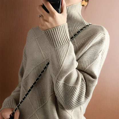 Women’s Textured Knit Turtleneck Sweater Cozy Ribbed