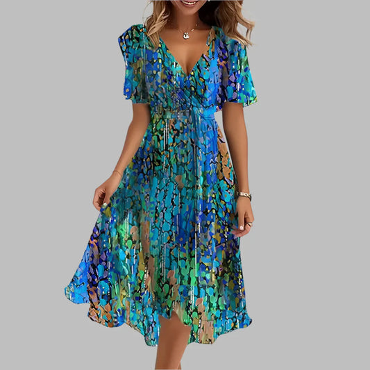 Women's Floral Midi Dress Ruched - Fashinoza