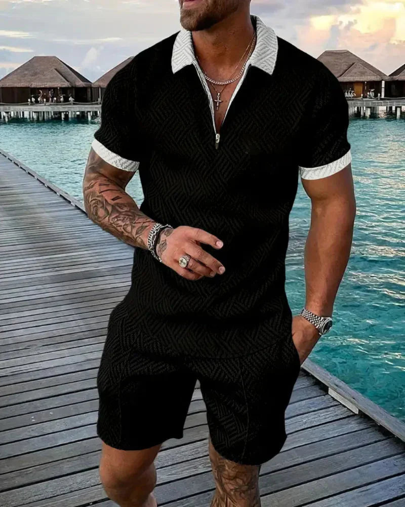 Men's Summer Tracksuit Zipper Collar - Fashinoza