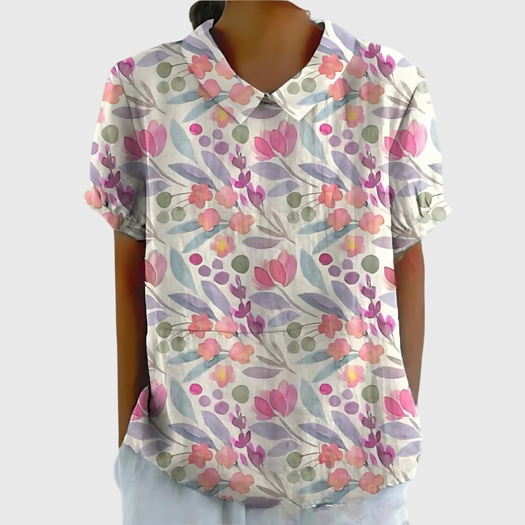 Stella | Womens Floral Collar Short Sleeve Blouse