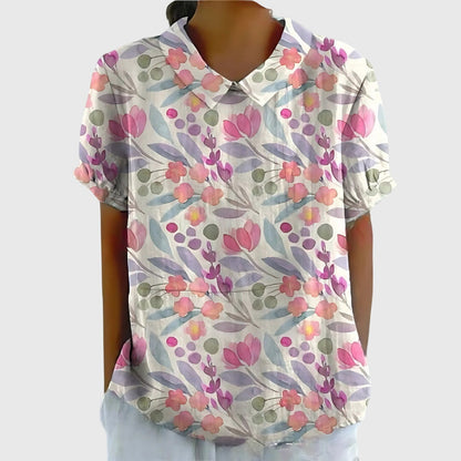 Stella | Womens Floral Collar Short Sleeve Blouse