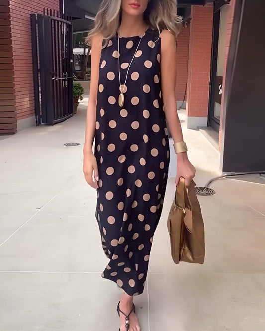 Women's Polka Dot Maxi Dress Tummy Control Flowy - Fashinoza