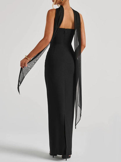 Strapless Fitted Black Evening Gown