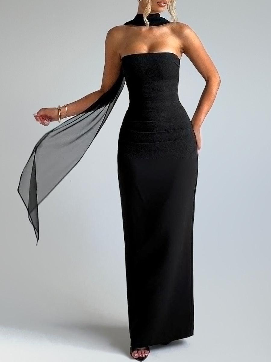 Strapless Fitted Black Evening Gown