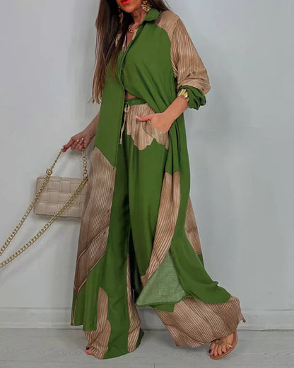 Women's Wide Leg Pants Outfit Set Button Front