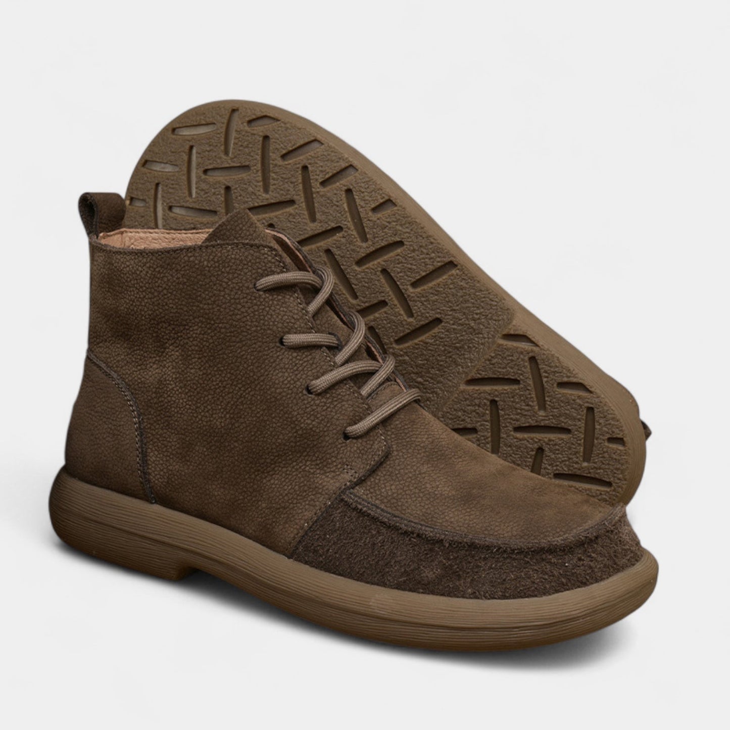 Men's Genuine Leather Barefoot Ankle Boots Wide Toe Box Flat Sole Lace-Up Shoes
