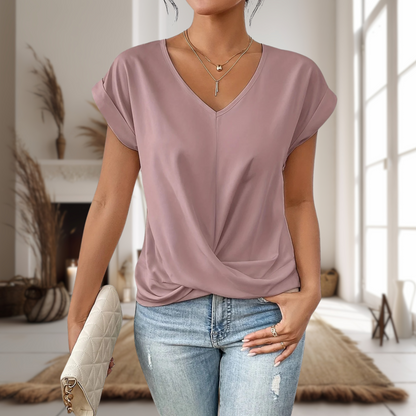 Women's V-Neck Blouse Twisted Hem