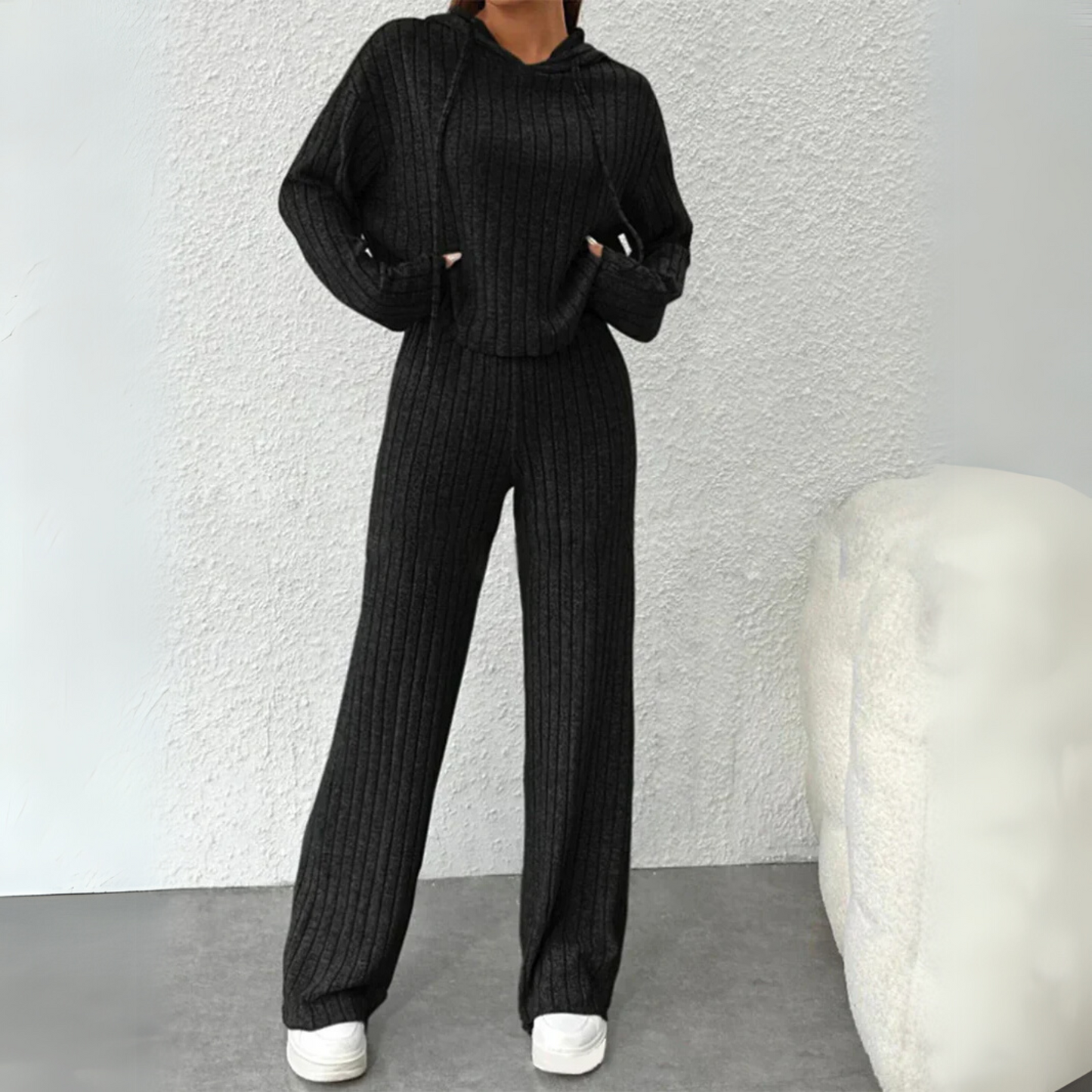 Women's Ribbed Hooded And Pants Set