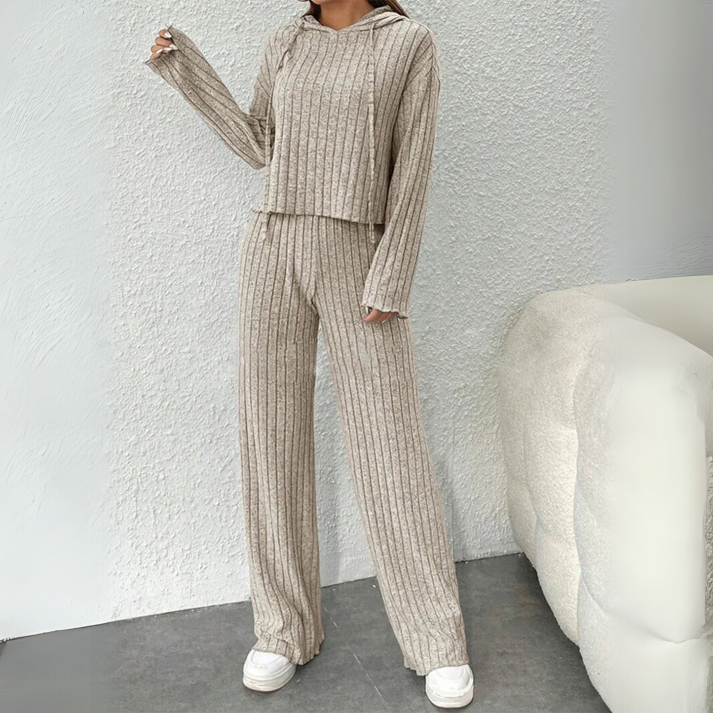 Women's Ribbed Hooded And Pants Set