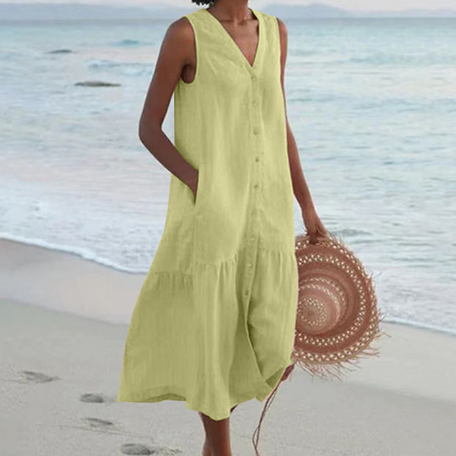 Women's Sleeveless Maxi Dress Button Front
