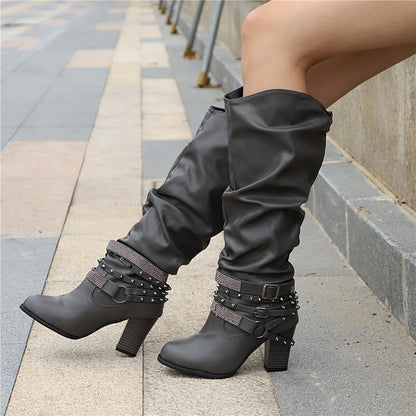 Women's Knee-High Slouchy Block Boots