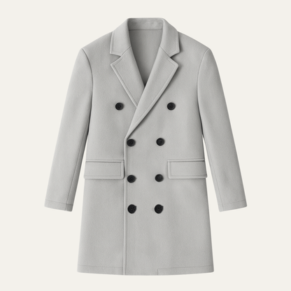 Men's Wool Double Breasted Long Coat - Fashinoza