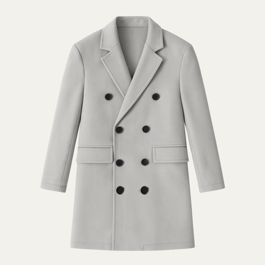 Men's Wool Double Breasted Long Coat - Fashinoza