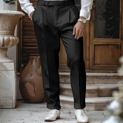 Montrose Men's Pleated Suit Pants Straight Fit Wool Black