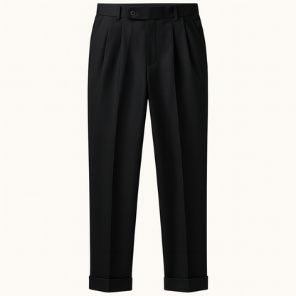 Montrose Men's Pleated Suit Pants Straight Fit Wool Black - Fashinoza