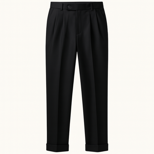 Montrose Men's Pleated Suit Pants Straight Fit Wool Black - Fashinoza