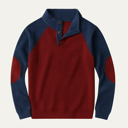 Men's Corduroy Sweater Colorblock Stand Up Collar - Fashinoza