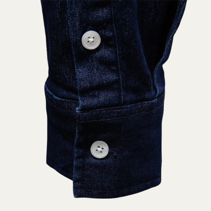 Men's Slim Fit Denim Shirt Double Pockets Blue