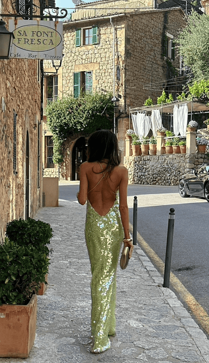 Women's Sequin Maxi Dress Elegant Black - Fashinoza