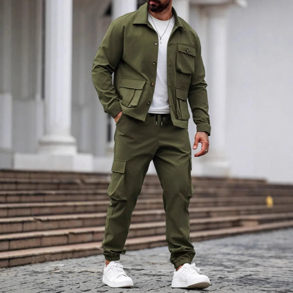 Men's Casual Cargo Jacket And Pants Set