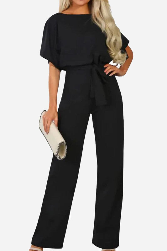 Stella Women's Wide Leg Jumpsuit Belted Batwing Sleeves - Fashinoza