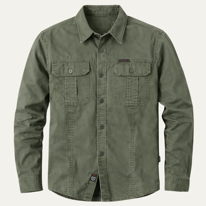 Men's Cotton Cargo Shirt Solid Color Multi Pocket - Fashinoza