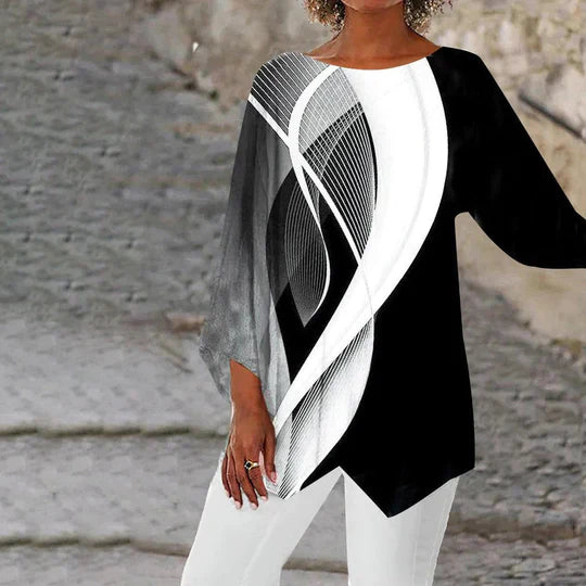 Women's Geometric Long Sleeve Tunic - Fashinoza