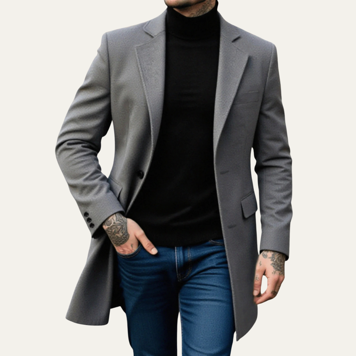 Men's Wool Long Winter Coat Thick Textured Charcoal