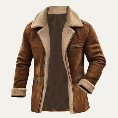 Men's Faux Suede Shearling Jacket - Fashinoza