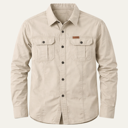 Men's Soft Cargo Shirt Multi Pocket Solid Color Cotton - Fashinoza