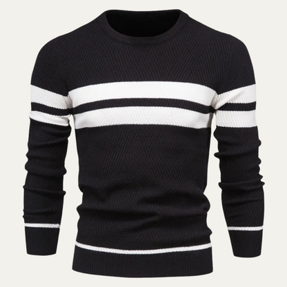 Men's Knitted Sweater White Stripes Casual - Fashinoza
