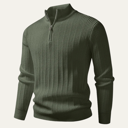 Men's Half Zip Knitted Sweater Ribbed Pullover