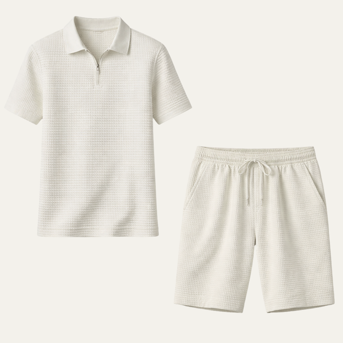 Men's Waffle Knit Polo And Shorts Set - Fashinoza