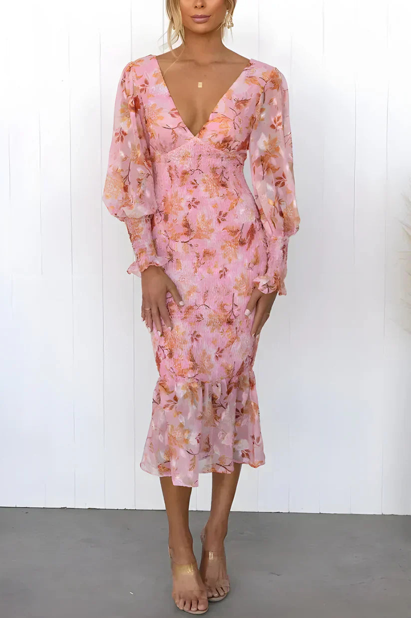Women's Floral Evening Dress Flowy Draped