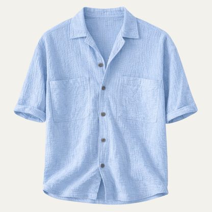 Men's Linen Blend Shirt Relaxed Fit Textured Beige - Fashinoza