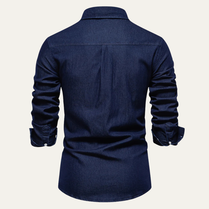 Men's Slim Fit Denim Shirt Double Pockets Blue
