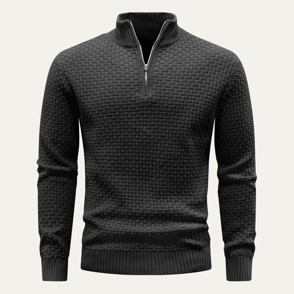 Men's Knitted Sweater Warm Half Zip Winter Beige