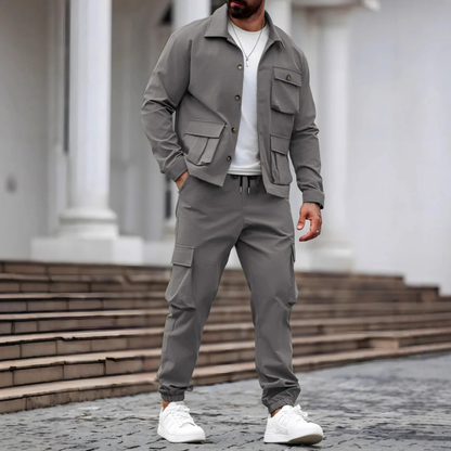 Men's Casual Cargo Jacket And Pants Set