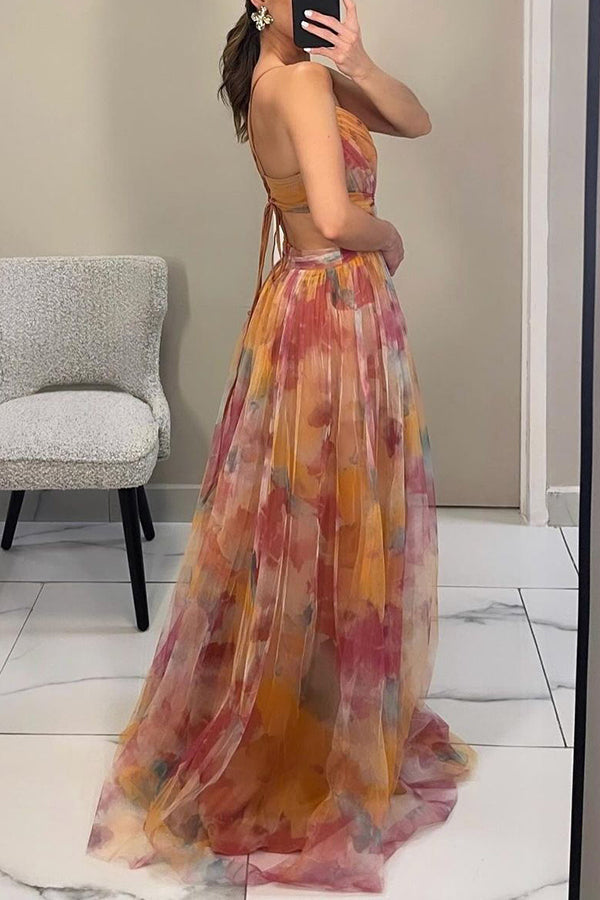 Women's Floral Maxi Dress Spaghetti Strap