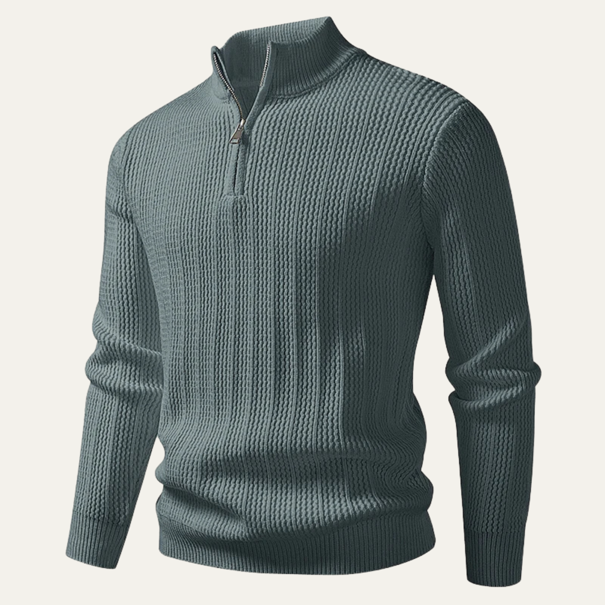 Men's Half Zip Knitted Sweater Ribbed Pullover