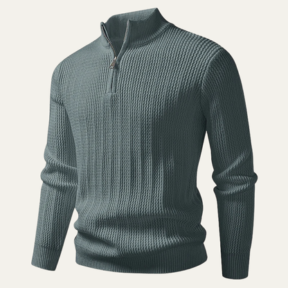 Men's Half Zip Knitted Sweater Ribbed Pullover