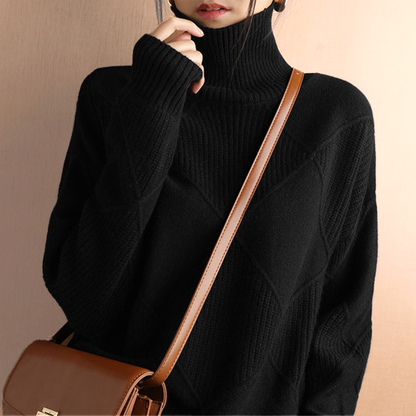 Women’s Textured Knit Turtleneck Sweater Cozy Ribbed