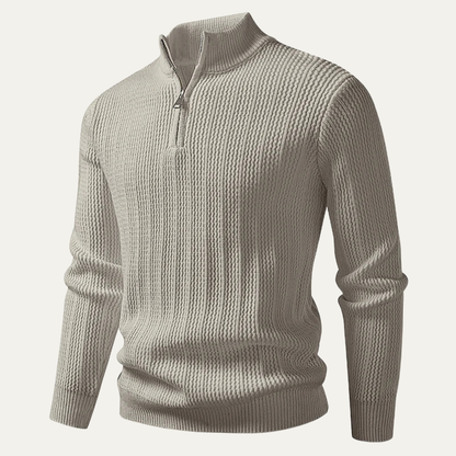 Men's Half Zip Knitted Sweater Ribbed Pullover